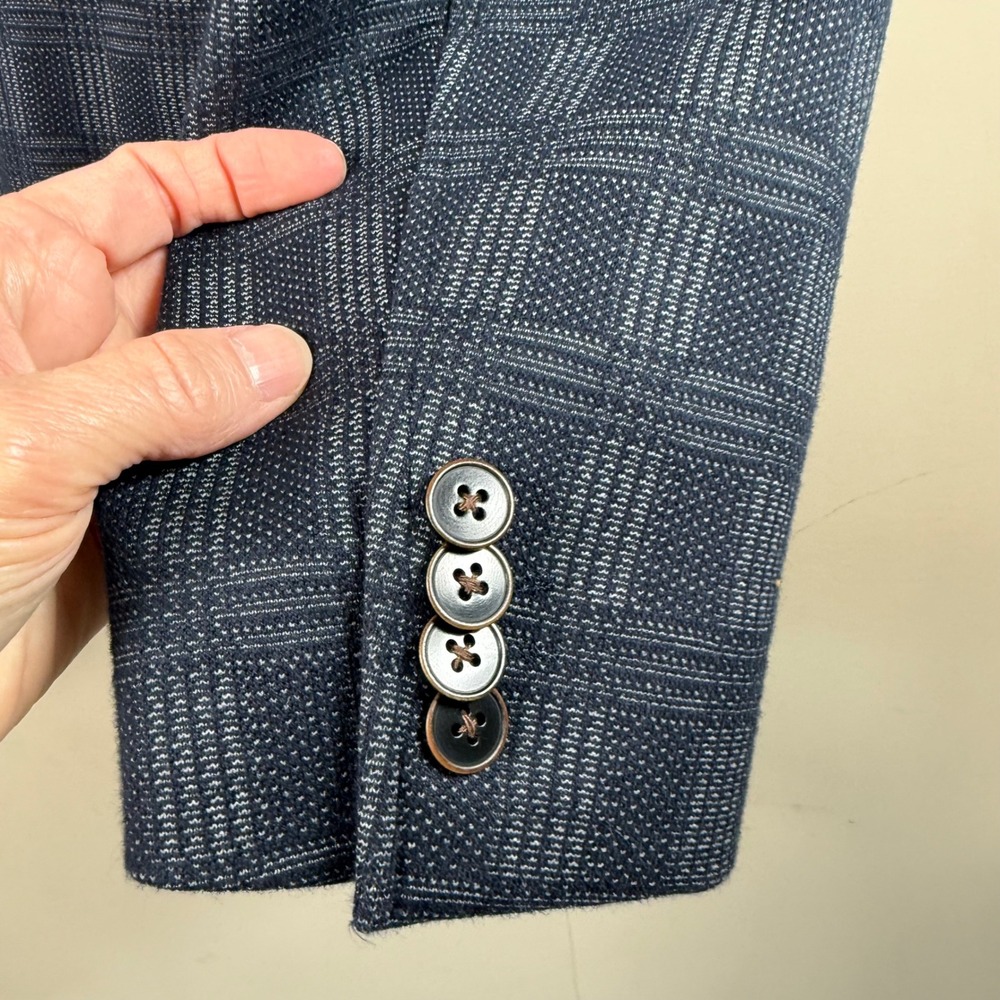 UnTuckit Blue Windowpane Plaid Cotton Blend Blazer 44R Office Business Casual - Picture 8 of 10